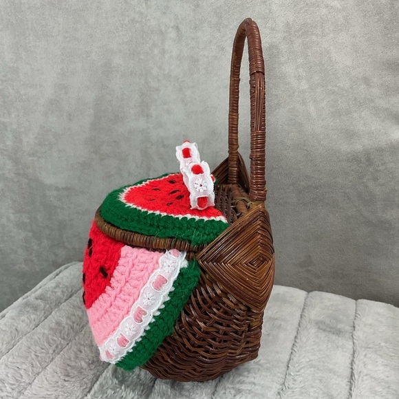 Handmade 12” watermelon picnic basket handbag decorative storage container - Picture 6 of 8